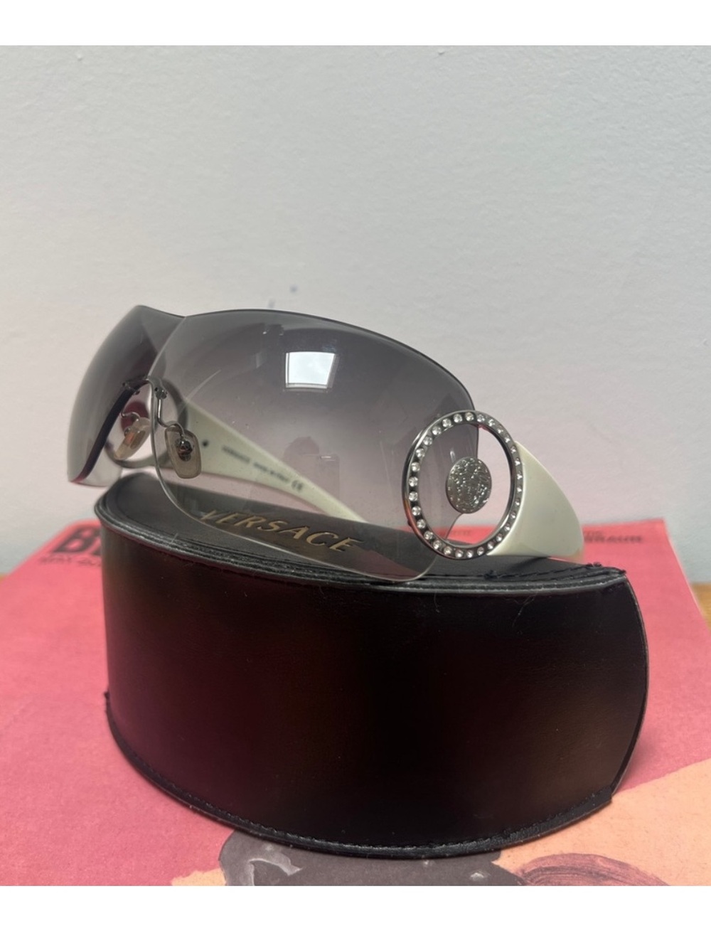 Versace White and Gray Shield Sunglasses with Logo Medallion